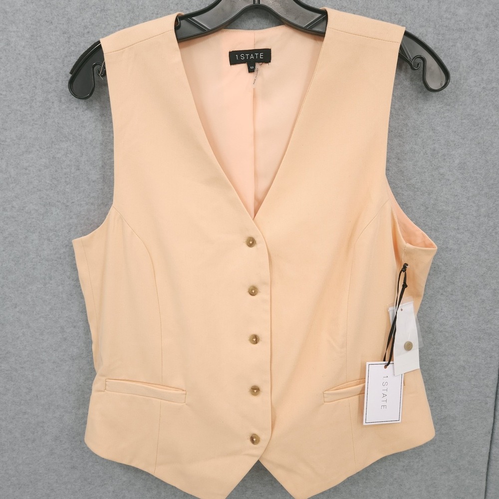 1.State Princess Seam Button Front Peach Cream Vest Womens Size 12 NWT